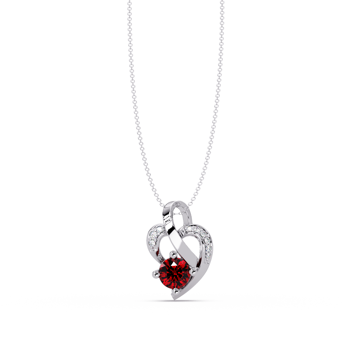 0.5 CTW Round Heart Swirl Colorstone Pendant Necklace — Ruby Deep Red — 14K White Gold