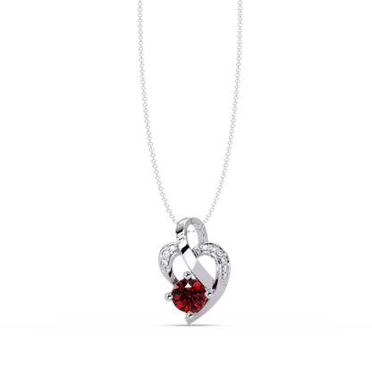 0.5 CTW Round Heart Swirl Colorstone Pendant Necklace — Ruby Deep Red — 14K White Gold
