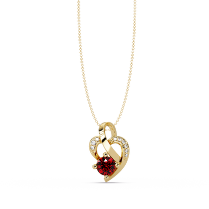 0.5 CTW Round Heart Swirl Colorstone Pendant Necklace — Ruby Deep Red — 14K Yellow Gold