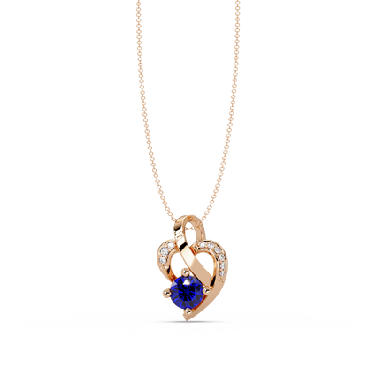 0.5 CTW Round Heart Swirl Colorstone Pendant Necklace — Sapphire Royal Blue — 14K Rose Gold