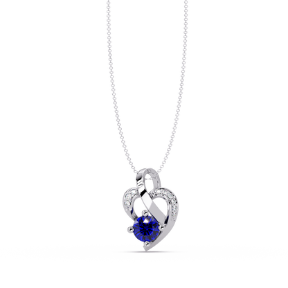 0.5 CTW Round Heart Swirl Colorstone Pendant Necklace — Sapphire Royal Blue — 14K White Gold
