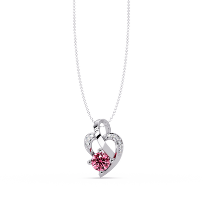 0.5 CTW Round Heart Swirl Colorstone Pendant Necklace — Tourmaline Rose Pink — 14K White Gold