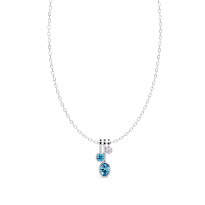 1.1 CTW Oval & Round Linear Drop Colorstone Pendant Necklace — Aquamarine Sky Blue — 14K White Gold