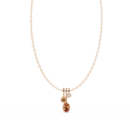 1.1 CTW Oval & Round Linear Drop Colorstone Pendant Necklace — Champagne Topaz Amber — 14K Rose Gold