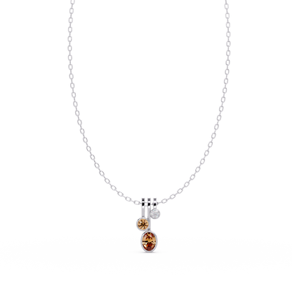 1.1 CTW Oval & Round Linear Drop Colorstone Pendant Necklace — Champagne Topaz Amber — 14K White Gold