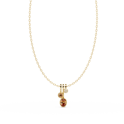 1.1 CTW Oval & Round Linear Drop Colorstone Pendant Necklace — Champagne Topaz Amber — 14K Yellow Gold