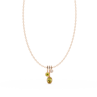 1.1 CTW Oval & Round Linear Drop Colorstone Pendant Necklace — Citrine Lemon Yellow — 14K Rose Gold