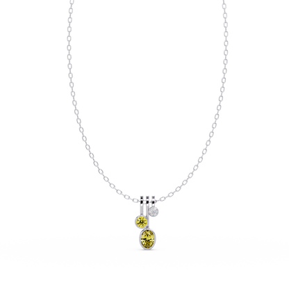 1.1 CTW Oval & Round Linear Drop Colorstone Pendant Necklace — Citrine Lemon Yellow — 14K White Gold