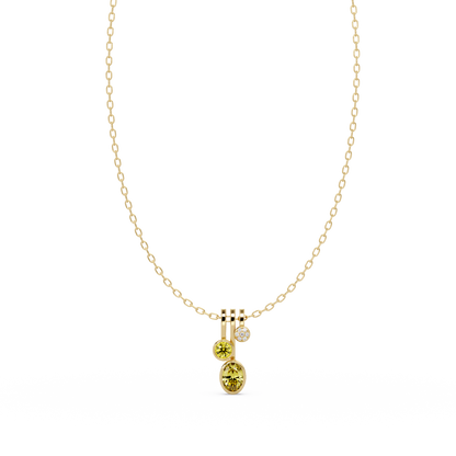 1.1 CTW Oval & Round Linear Drop Colorstone Pendant Necklace — Citrine Lemon Yellow — 14K Yellow Gold