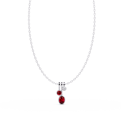1.1 CTW Oval & Round Linear Drop Colorstone Pendant Necklace — Ruby Deep Red — 14K White Gold
