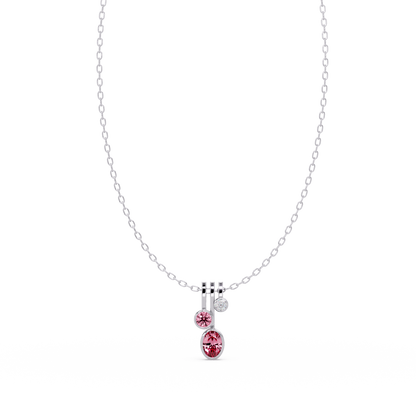 1.1 CTW Oval & Round Linear Drop Colorstone Pendant Necklace — Tourmaline Rose Pink — 14K White Gold