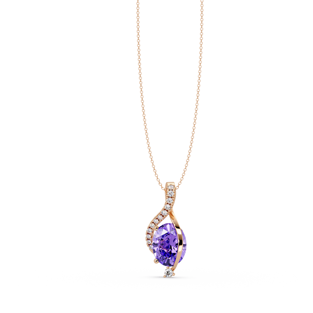 2.9 CTW Oval Curve Colorstone Pendant Necklace — Amethyst Lavender — 14K Rose Gold
