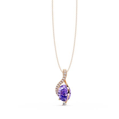 2.9 CTW Oval Curve Colorstone Pendant Necklace — Amethyst Lavender — 14K Rose Gold