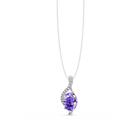 2.9 CTW Oval Curve Colorstone Pendant Necklace — Amethyst Lavender — 14K White Gold
