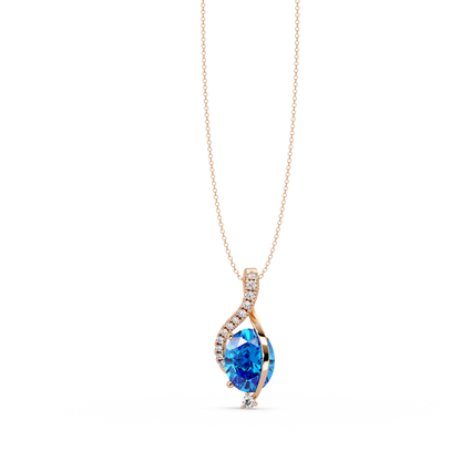 2.9 CTW Oval Curve Colorstone Pendant Necklace — Aquamarine Sky Blue — 14K Rose Gold