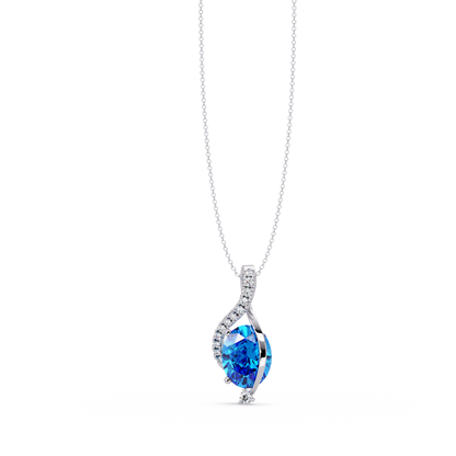 2.9 CTW Oval Curve Colorstone Pendant Necklace — Aquamarine Sky Blue — 14K White Gold