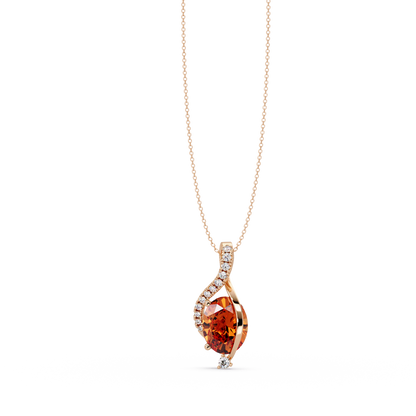 2.9 CTW Oval Curve Colorstone Pendant Necklace — Champagne Topaz Amber — 14K Rose Gold