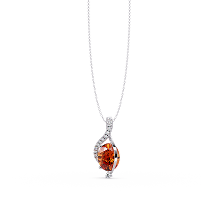 2.9 CTW Oval Curve Colorstone Pendant Necklace — Champagne Topaz Amber — 14K White Gold