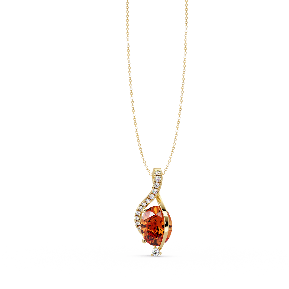 2.9 CTW Oval Curve Colorstone Pendant Necklace — Champagne Topaz Amber — 14K Yellow Gold