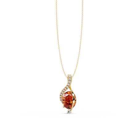 2.9 CTW Oval Curve Colorstone Pendant Necklace — Champagne Topaz Amber — 14K Yellow Gold