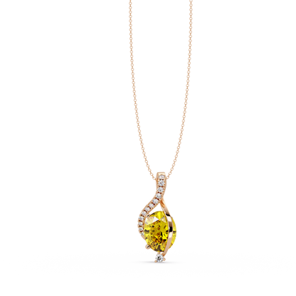 2.9 CTW Oval Curve Colorstone Pendant Necklace — Citrine Lemon Yellow — 14K Rose Gold