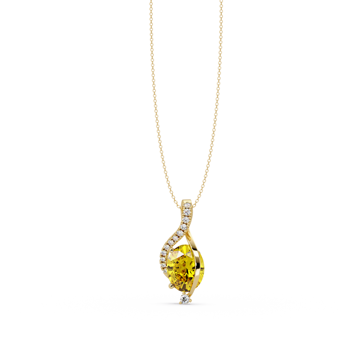 2.9 CTW Oval Curve Colorstone Pendant Necklace — Citrine Lemon Yellow — 14K Yellow Gold