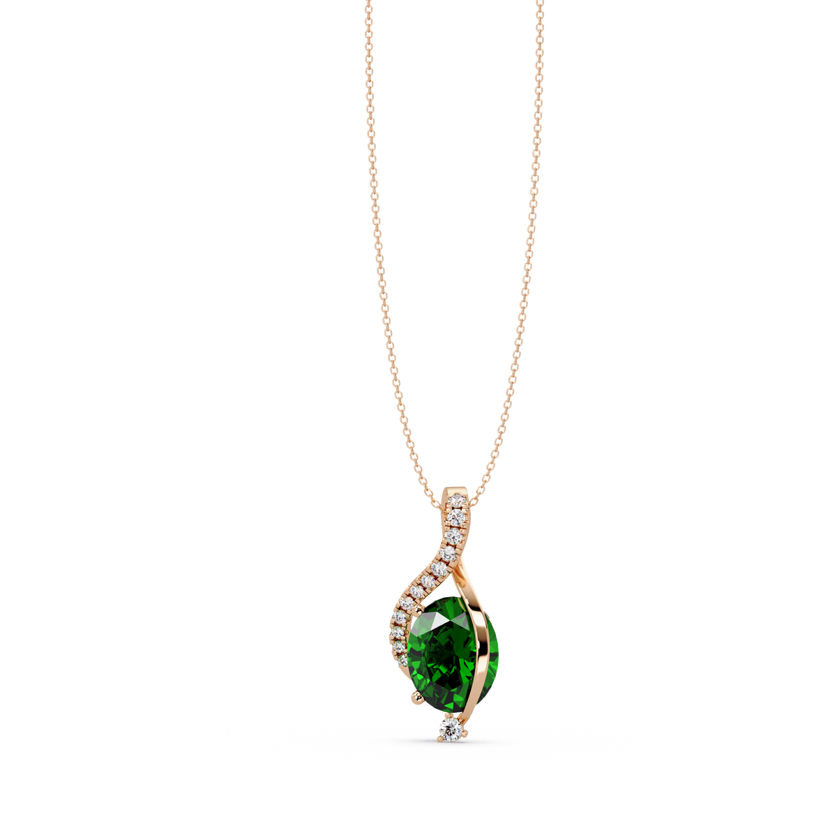 2.9 CTW Oval Curve Colorstone Pendant Necklace — Emerald Deep Green — 14K Rose Gold