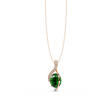 2.9 CTW Oval Curve Colorstone Pendant Necklace — Emerald Deep Green — 14K Rose Gold