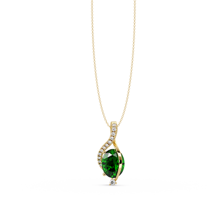 2.9 CTW Oval Curve Colorstone Pendant Necklace — Emerald Deep Green — 14K Yellow Gold