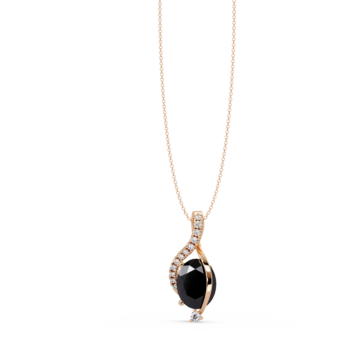 2.9 CTW Oval Curve Colorstone Pendant Necklace — Onyx Black — 14K Rose Gold