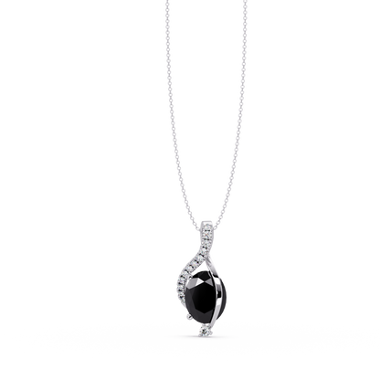 2.9 CTW Oval Curve Colorstone Pendant Necklace — Onyx Black — 14K White Gold
