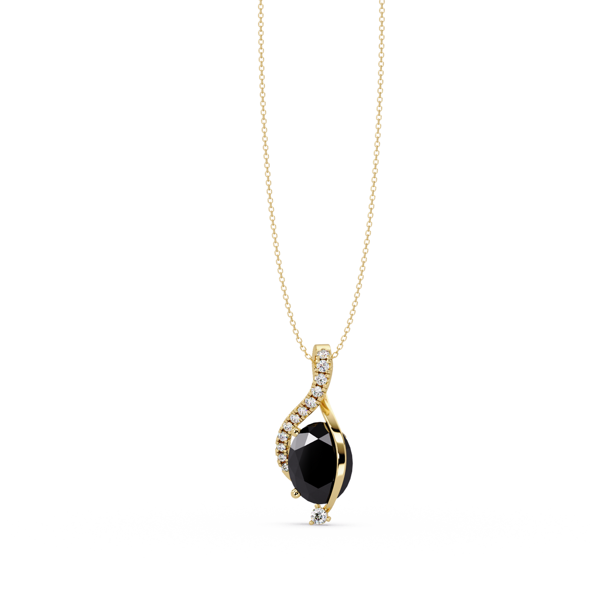 2.9 CTW Oval Curve Colorstone Pendant Necklace — Onyx Black — 14K Yellow Gold