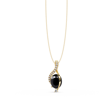 2.9 CTW Oval Curve Colorstone Pendant Necklace — Onyx Black — 14K Yellow Gold