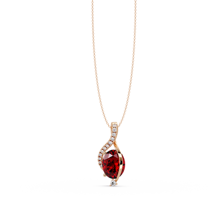 2.9 CTW Oval Curve Colorstone Pendant Necklace — Ruby Deep Red — 14K Rose Gold