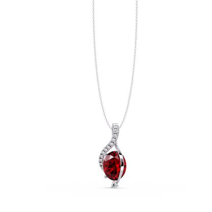 2.9 CTW Oval Curve Colorstone Pendant Necklace — Ruby Deep Red — 14K White Gold