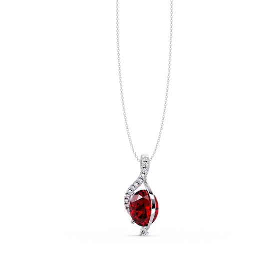 2.9 CTW Oval Curve Colorstone Pendant Necklace — Ruby Deep Red — 14K White Gold