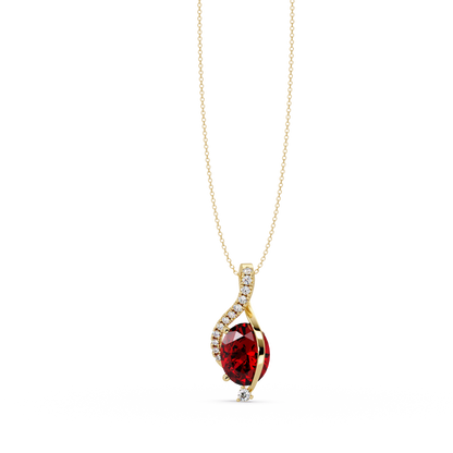 2.9 CTW Oval Curve Colorstone Pendant Necklace — Ruby Deep Red — 14K Yellow Gold