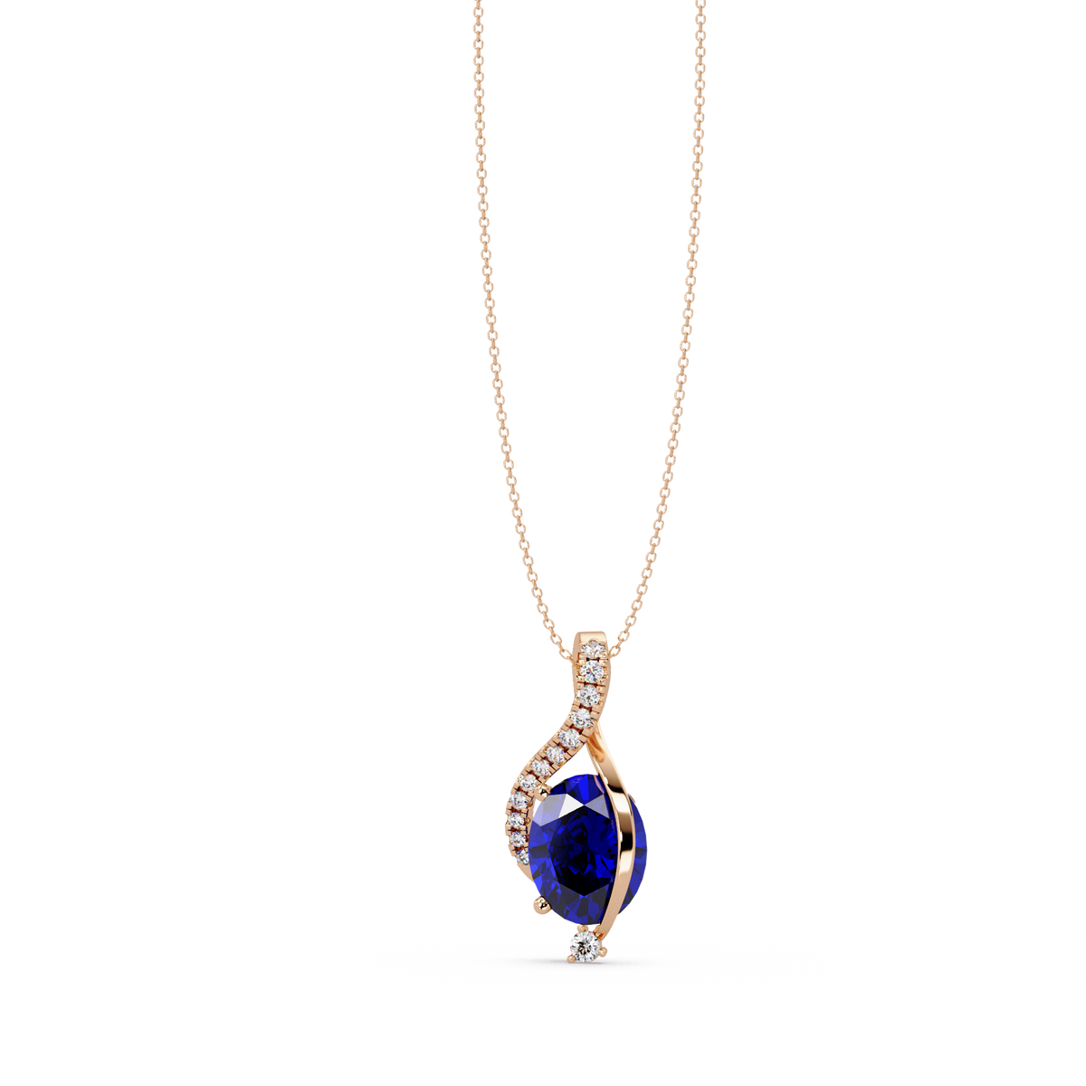 2.9 CTW Oval Curve Colorstone Pendant Necklace — Sapphire Royal Blue — 14K Rose Gold