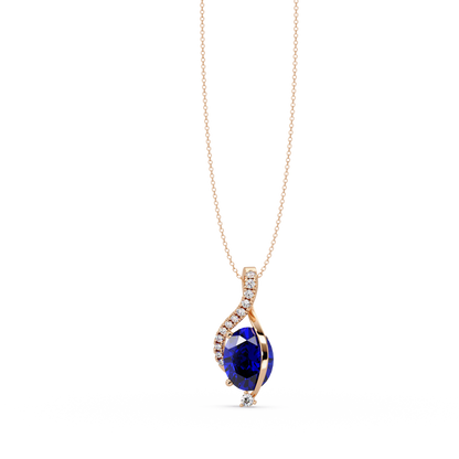 2.9 CTW Oval Curve Colorstone Pendant Necklace — Sapphire Royal Blue — 14K Rose Gold