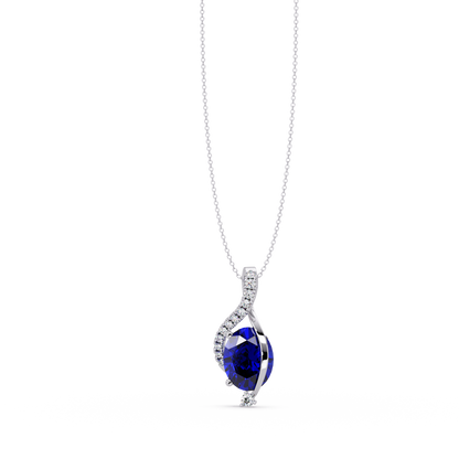 2.9 CTW Oval Curve Colorstone Pendant Necklace — Sapphire Royal Blue — 14K White Gold