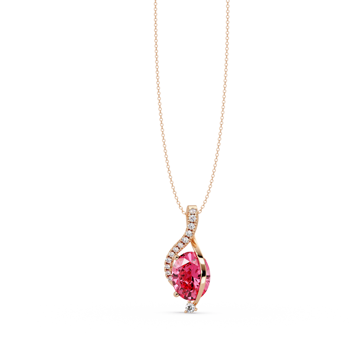 2.9 CTW Oval Curve Colorstone Pendant Necklace — Tourmaline Rose Pink — 14K Rose Gold