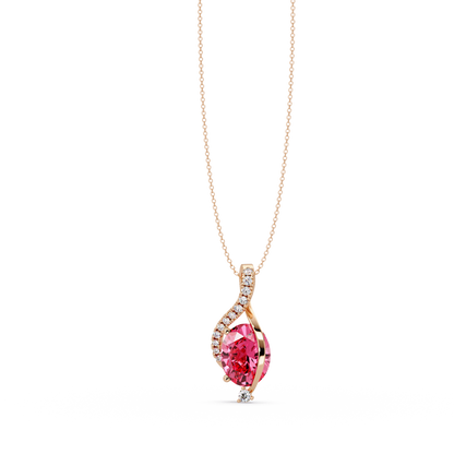2.9 CTW Oval Curve Colorstone Pendant Necklace — Tourmaline Rose Pink — 14K Rose Gold