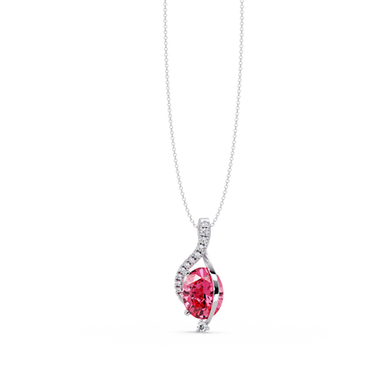 2.9 CTW Oval Curve Colorstone Pendant Necklace — Tourmaline Rose Pink — 14K White Gold