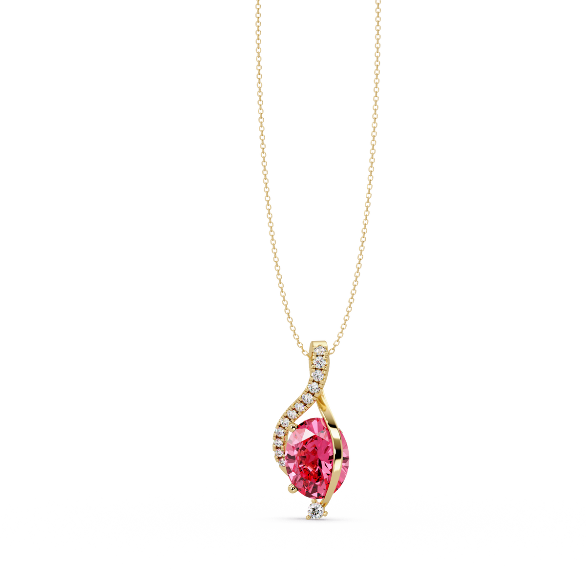 2.9 CTW Oval Curve Colorstone Pendant Necklace — Tourmaline Rose Pink — 14K Yellow Gold