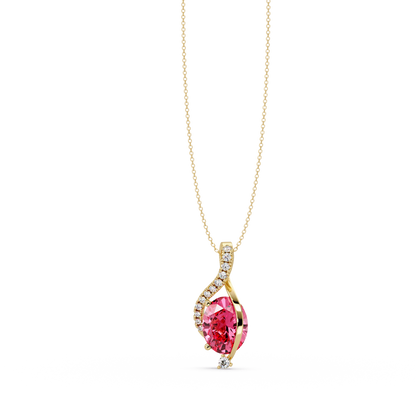 2.9 CTW Oval Curve Colorstone Pendant Necklace — Tourmaline Rose Pink — 14K Yellow Gold