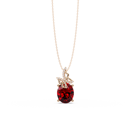 4.0 CTW Oval Butterfly Colorstone Pendant Necklace — Ruby Deep Red — 14K Rose Gold