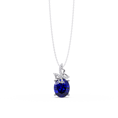 4.0 CTW Oval Butterfly Colorstone Pendant Necklace — Sapphire Royal Blue — 14K White Gold