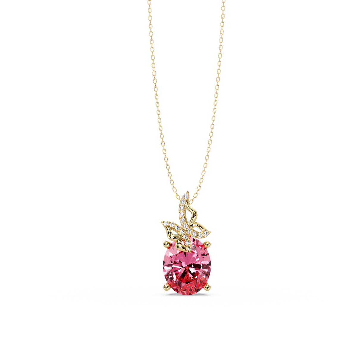 4.0 CTW Oval Butterfly Colorstone Pendant Necklace — Tourmaline Rose Pink — 14K Yellow Gold
