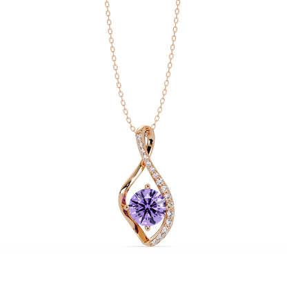 0.9 CTW Round Infinity Curve Colorstone Pendant Necklace — Amethyst Lavender — 14K Rose Gold