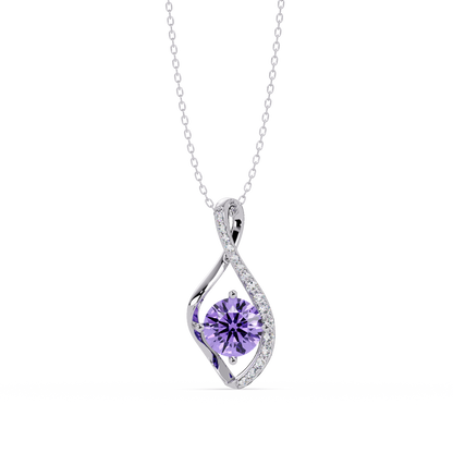 0.9 CTW Round Infinity Curve Colorstone Pendant Necklace — Amethyst Lavender — 14K White Gold